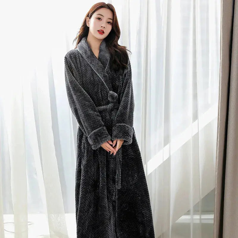 Bathrobe Floor-Length Fleece Shawl Collar & Tie Belt