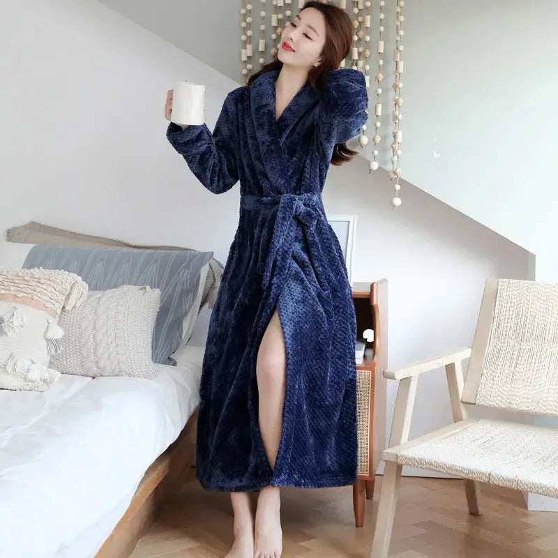 Bathrobe Floor-Length Fleece Shawl Collar & Tie Belt