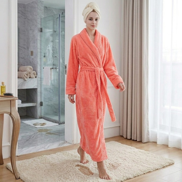 Bathrobe Long Plush Polyester Machine Washable