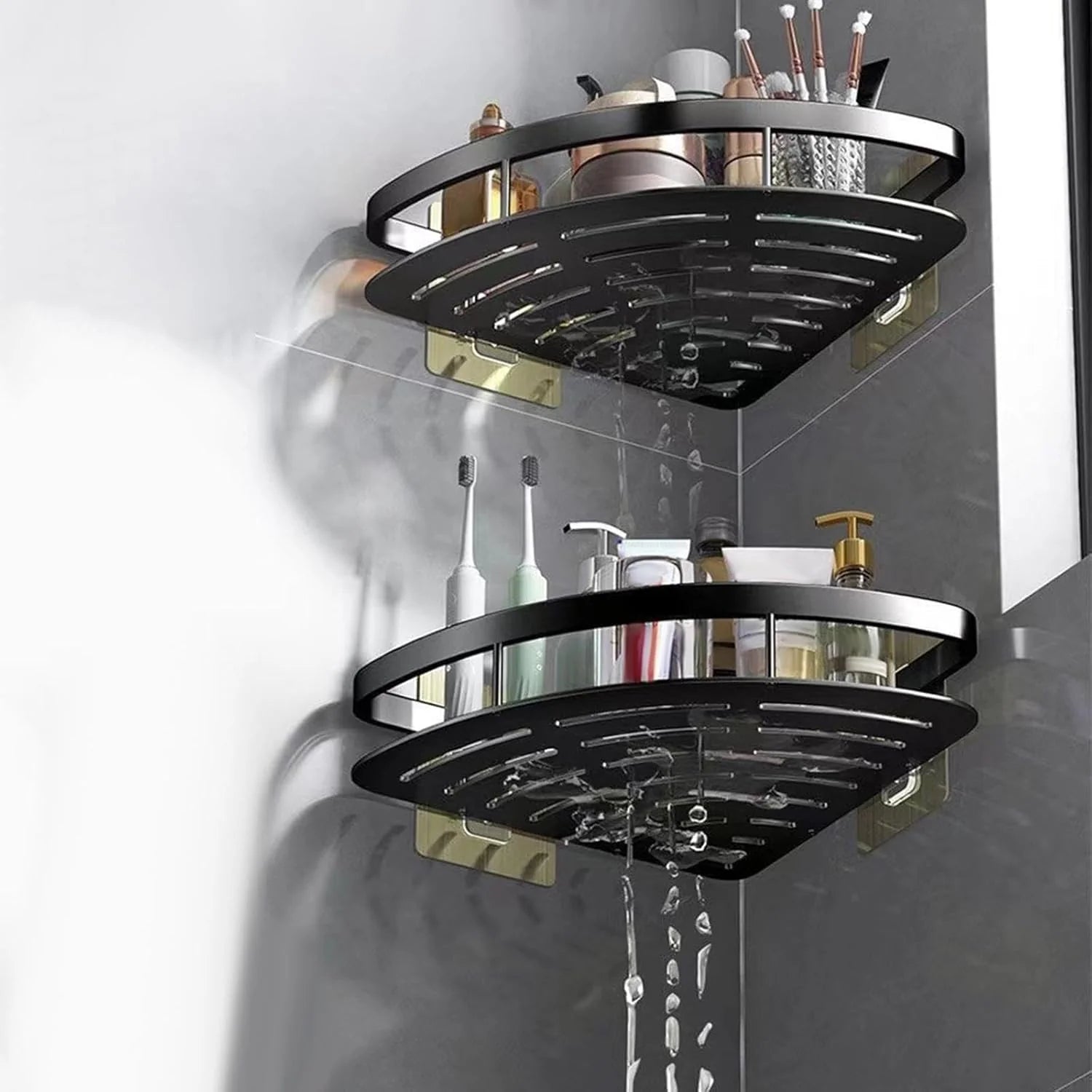 Bathroom Corner Shelf Aluminum Self-Adhesive Set of 2