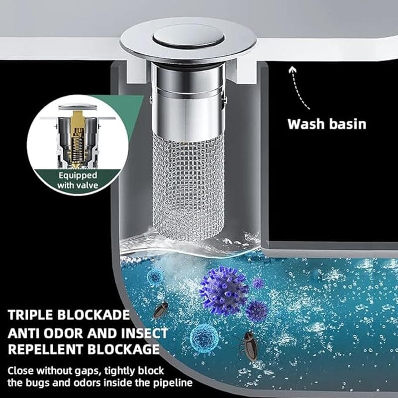 Bathroom Drain Strainer Pop-Up Stopper & Basket Filter