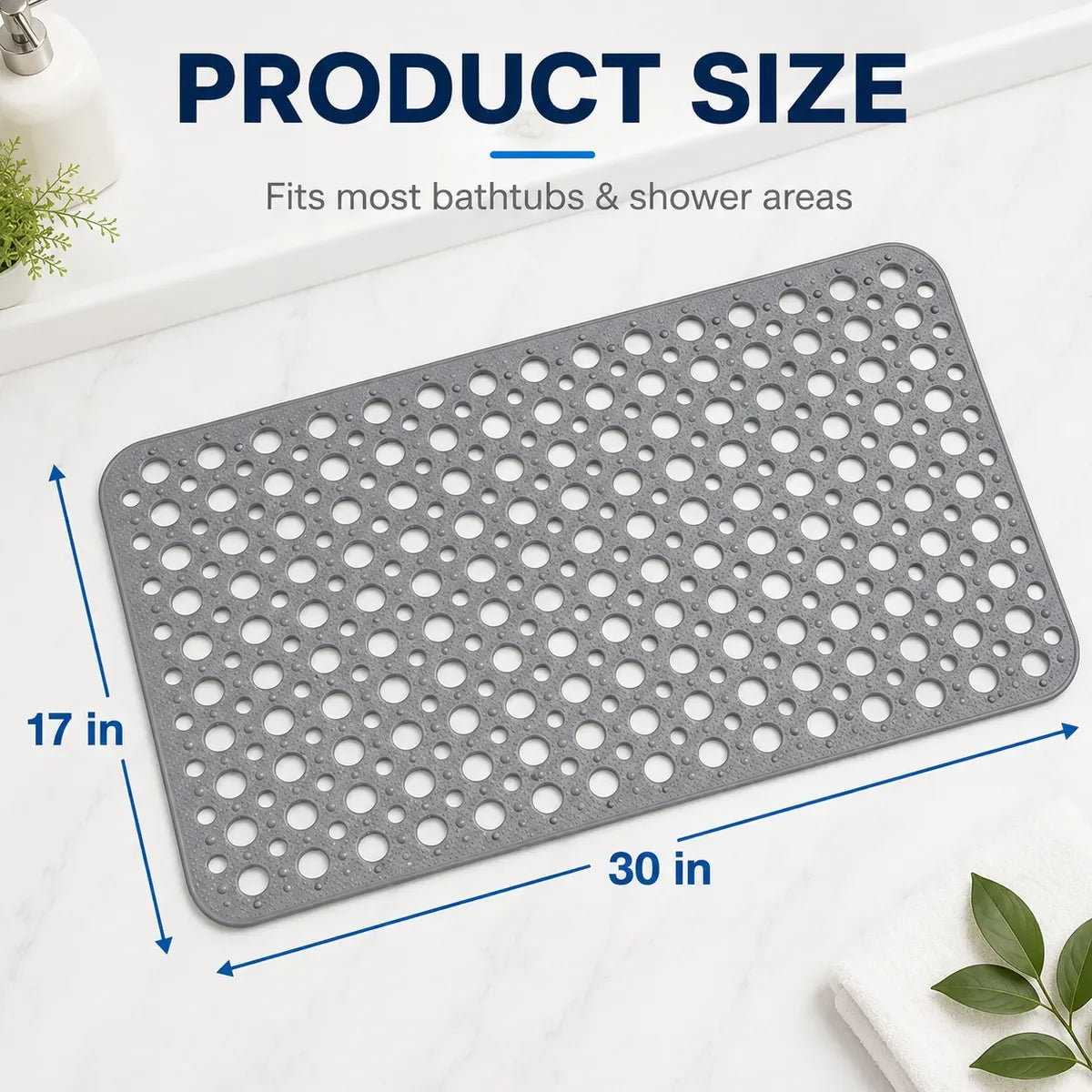 Bathroom Safety Mat Suction Cup Grip & Textured Non-Slip