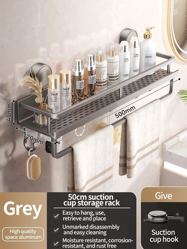 Bathroom Shelf Drill-Free Suction-Cup Rust-Resistant Aluminum