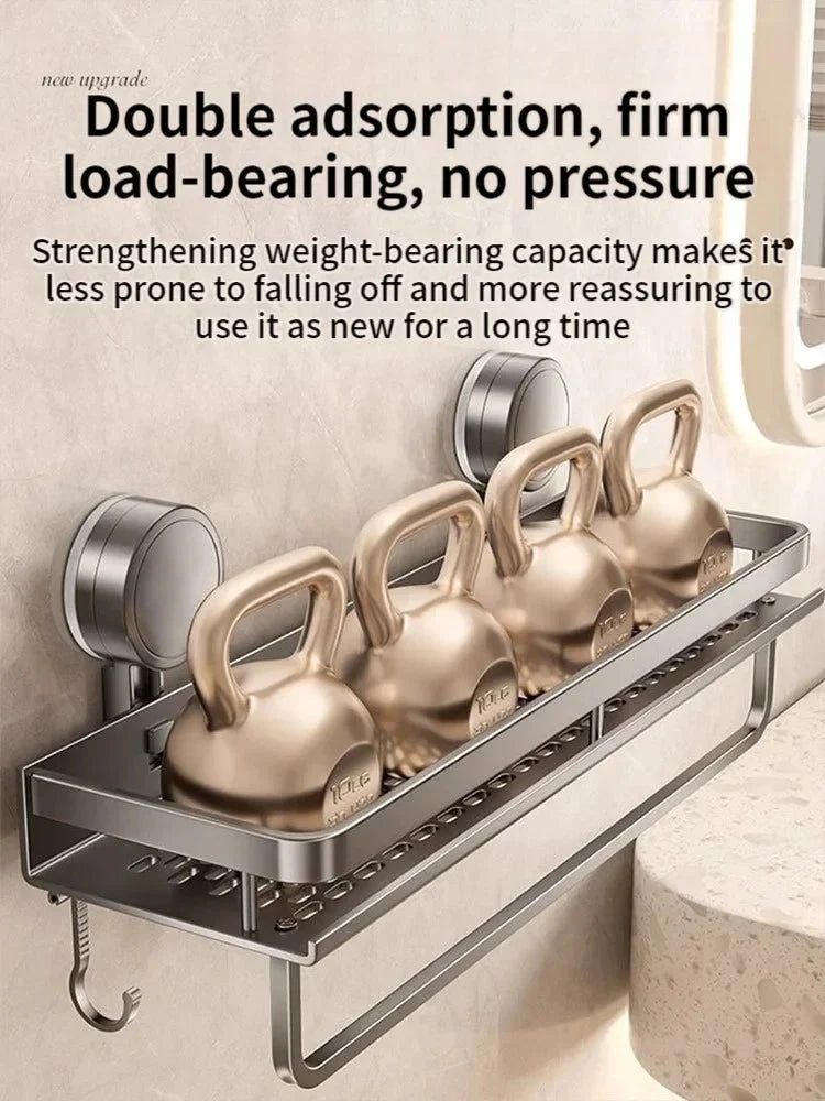 Bathroom Shelf Suction Cup Aluminum Drip Rack & Hooks
