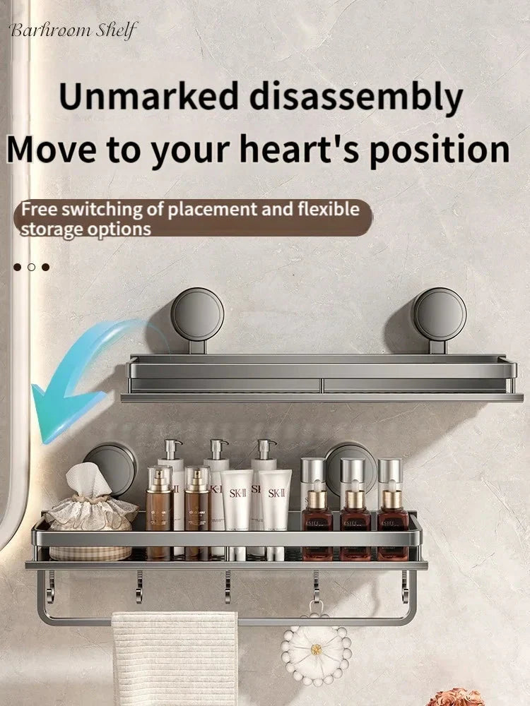 Bathroom Shelf Suction Cup Aluminum Drip Rack & Hooks
