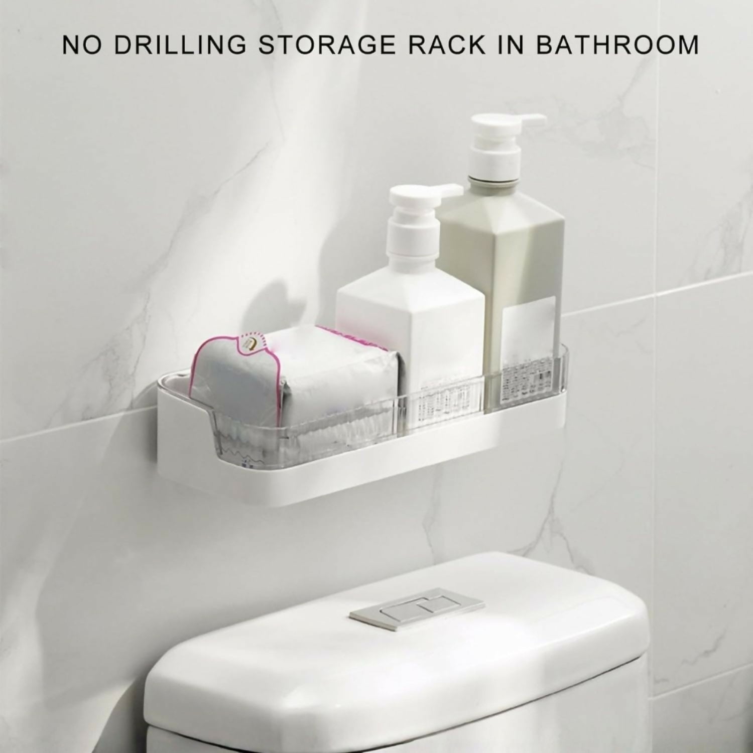 Bathroom Wall Shelf Drill-Free Mounting Drainage Slots Raised Edges