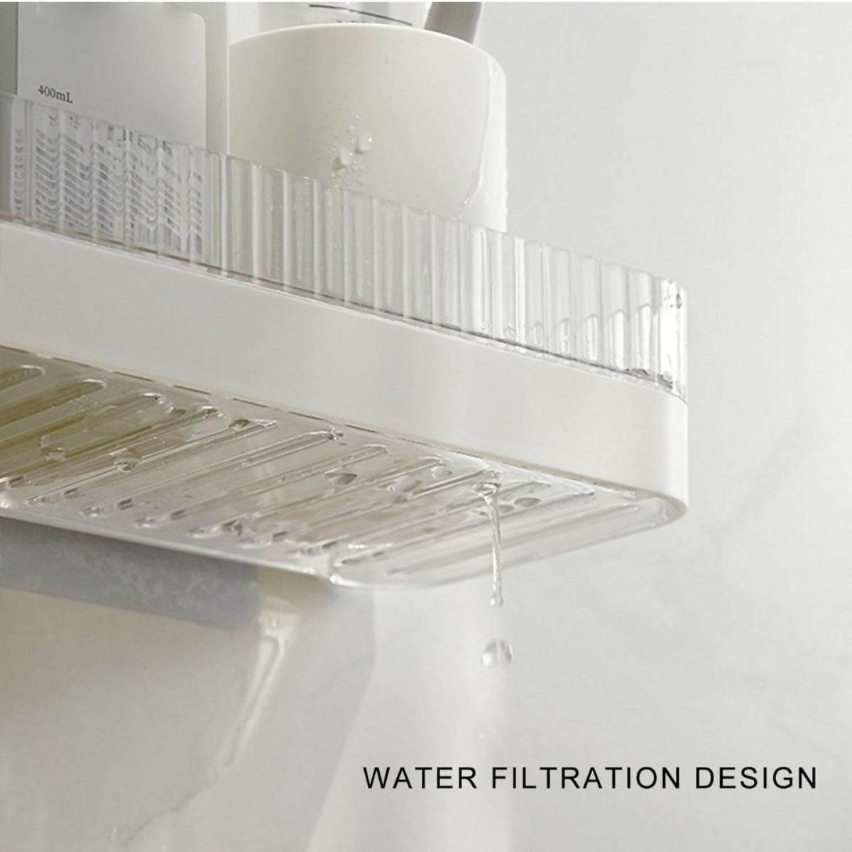 Bathroom Wall Shelf Drill-Free Mounting Drainage Slots Raised Edges