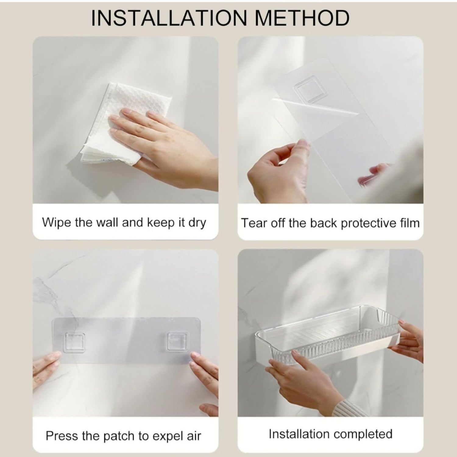 Bathroom Wall Shelf Drill-Free Mounting Drainage Slots Raised Edges