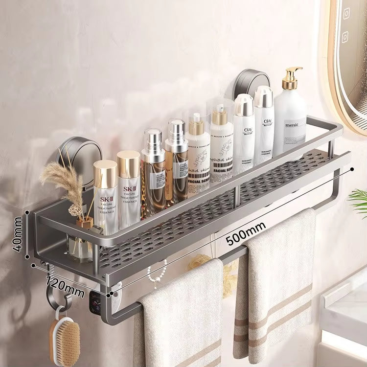 Bathroom Wall Shelf Drill-Free Suction Mount Slatted Aluminum