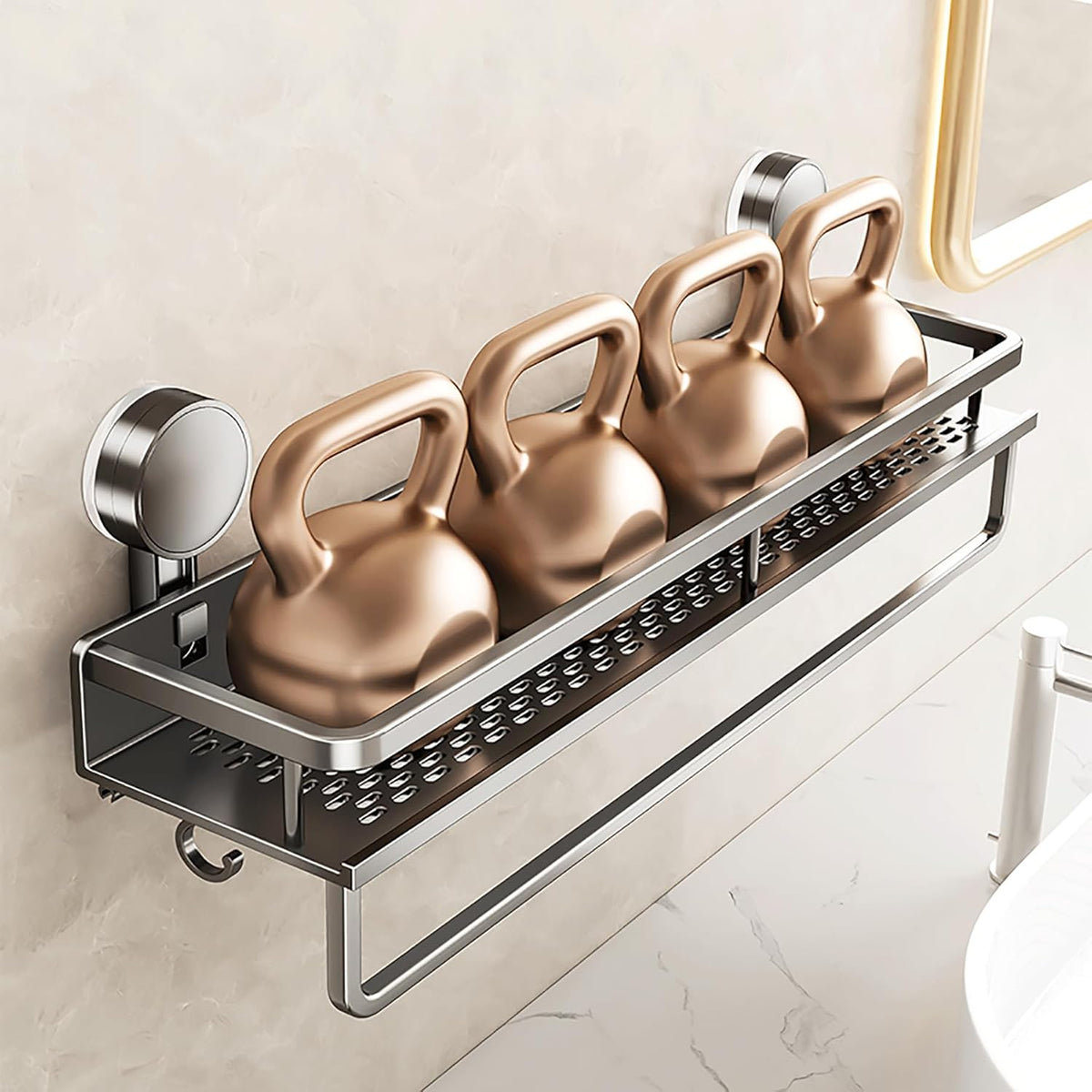 Bathroom Wall Shelf Drill-Free Suction Mount Slatted Aluminum