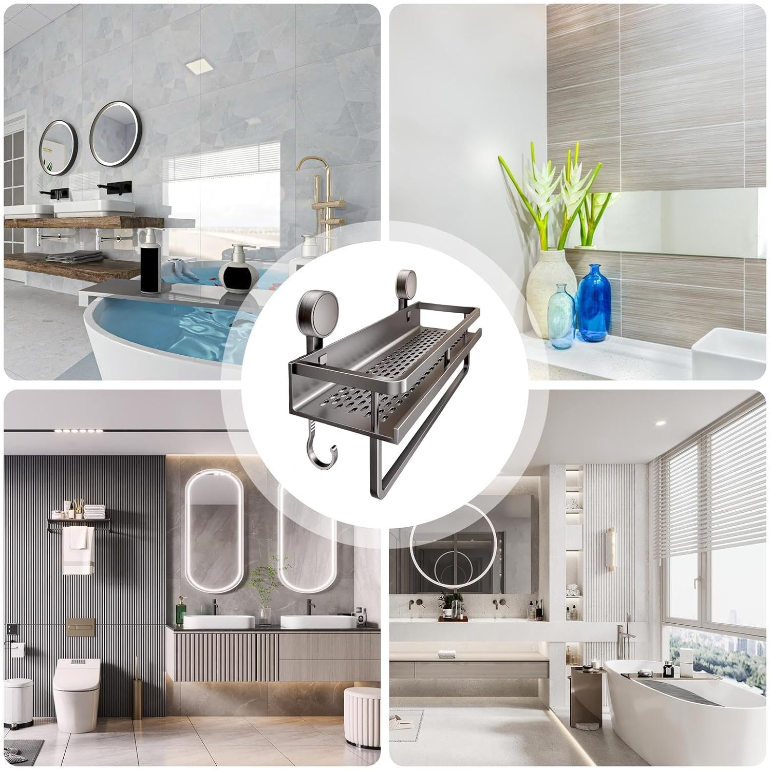 Bathroom Wall Shelf Drill-Free Suction Mount Slatted Aluminum