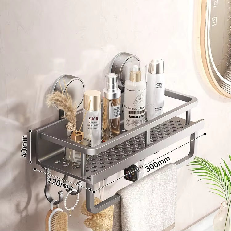 Bathroom Wall Shelf Drill-Free Suction Mount Slatted Aluminum