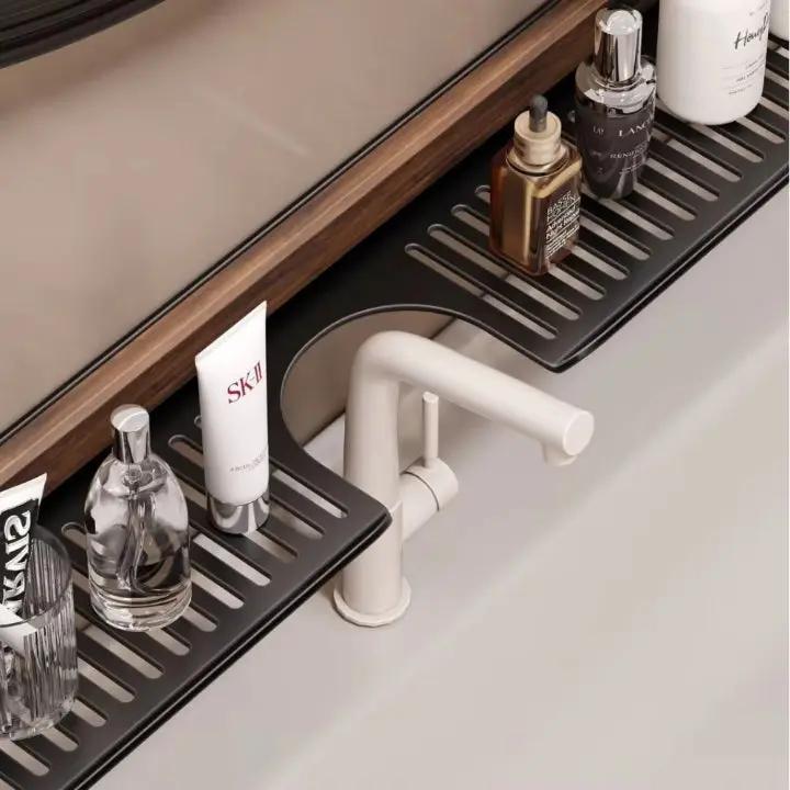 Bathroom Wall Shelf Rotating Suction Mount Walnut Finish