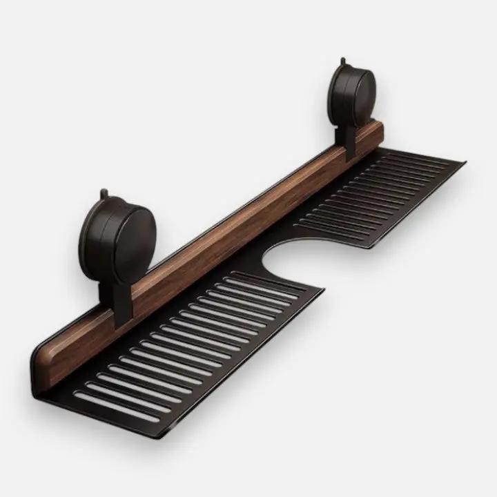 Bathroom Wall Shelf Rotating Suction Mount Walnut Finish