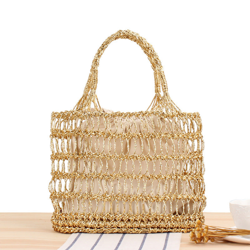 Beach Bag Macrame Open Weave Braided Handles