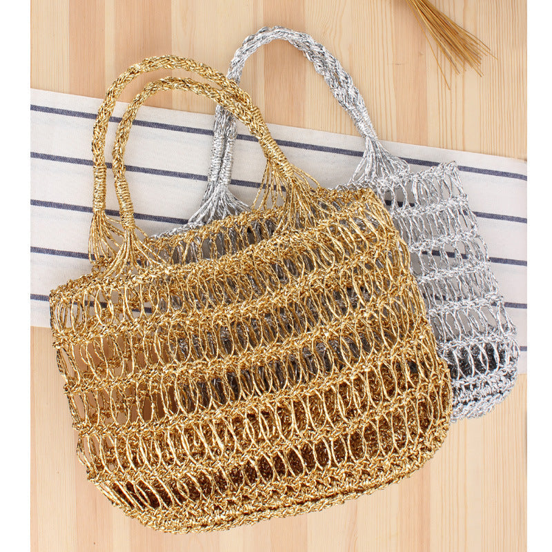 Beach Bag Macrame Open Weave Braided Handles