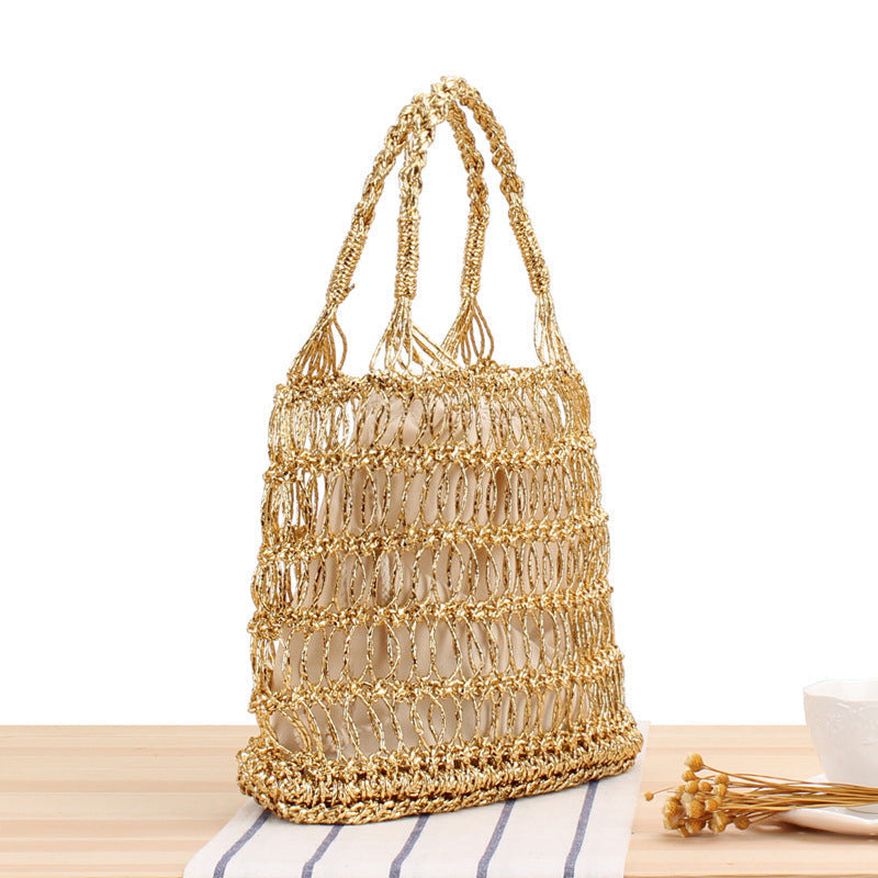 Beach Bag Macrame Open Weave Braided Handles
