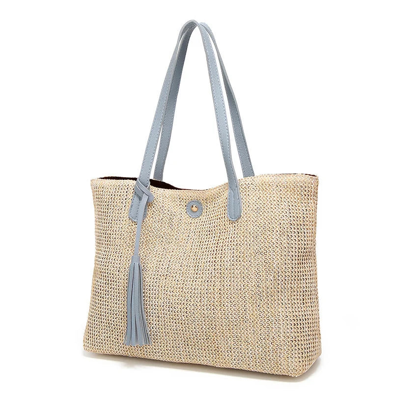 Beach Bag Spacious Woven Leather Handles