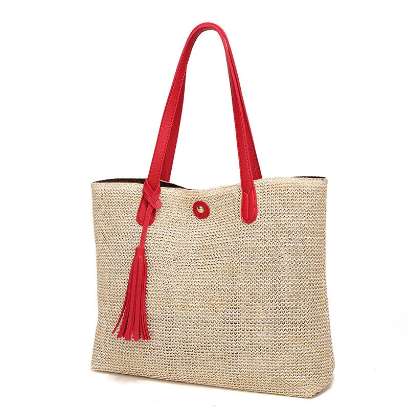 Beach Bag Spacious Woven Leather Handles