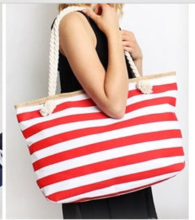 Beach Bag Striped Rope Handles & Spacious Interior