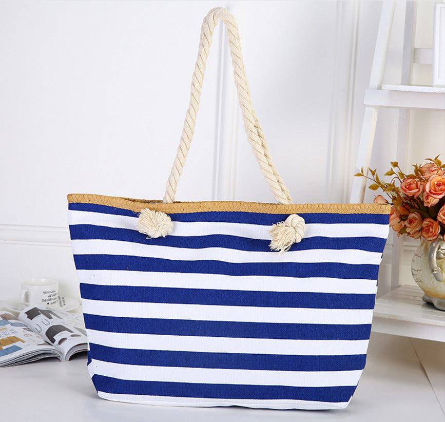 Beach Bag Striped Rope Handles & Spacious Interior