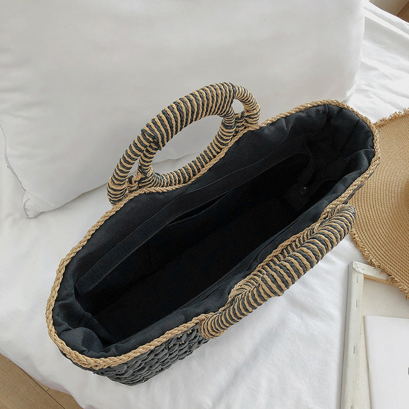 Beach Bag Woven Spacious Round Handles