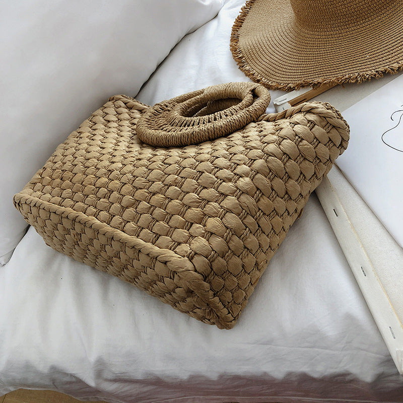 Beach Bag Woven Spacious Round Handles