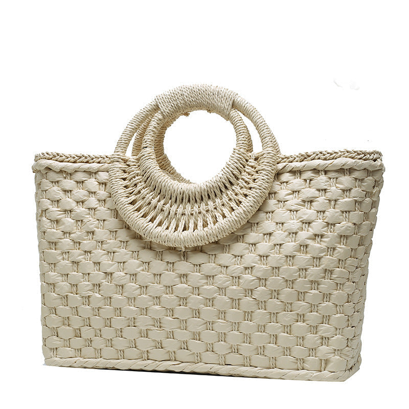 Beach Bag Woven Spacious Round Handles