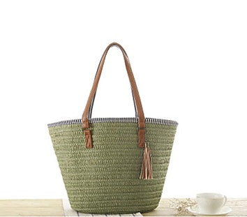 Beach Tote Spacious Woven Leather Handles