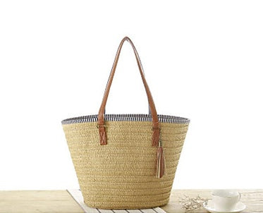 Beach Tote Spacious Woven Leather Handles