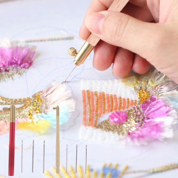 Bead Embroidery Kit Ergonomic Handle Stainless Needles 3 Sizes