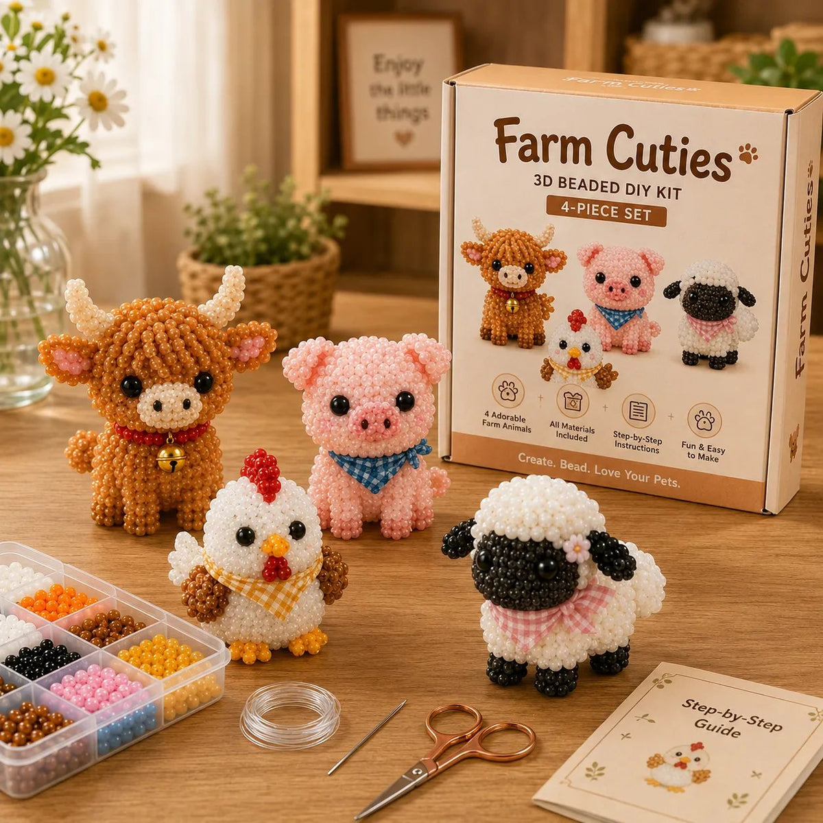 Bead Kit 3D Animal Figures Glass Beads & Thread