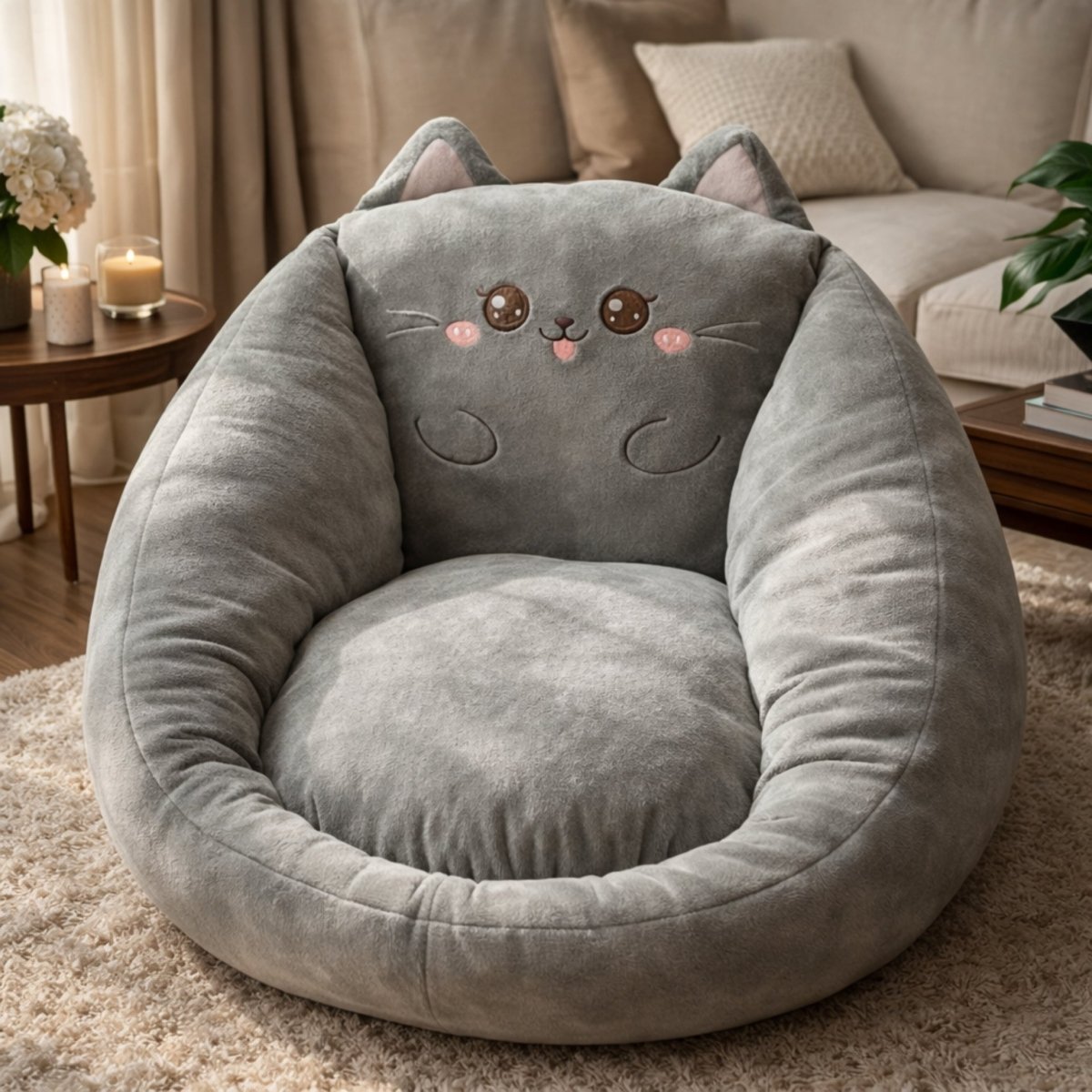 Bean Bag Chair Plush Velour Deep Seating Non-Slip Bottom