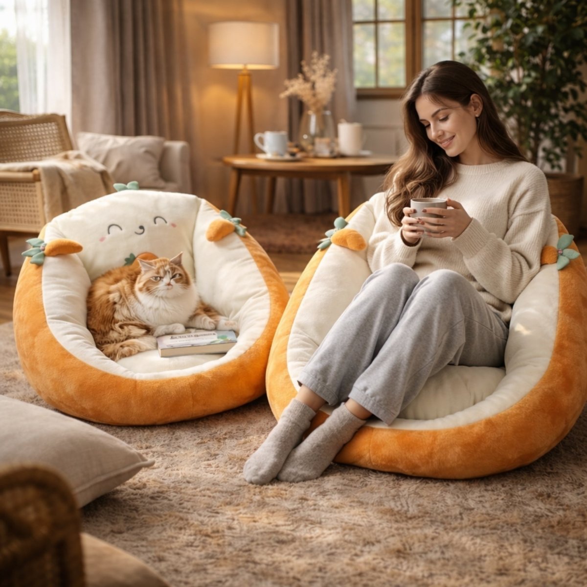 Bean Bag Chair Plush Velour Deep Seating Non-Slip Bottom