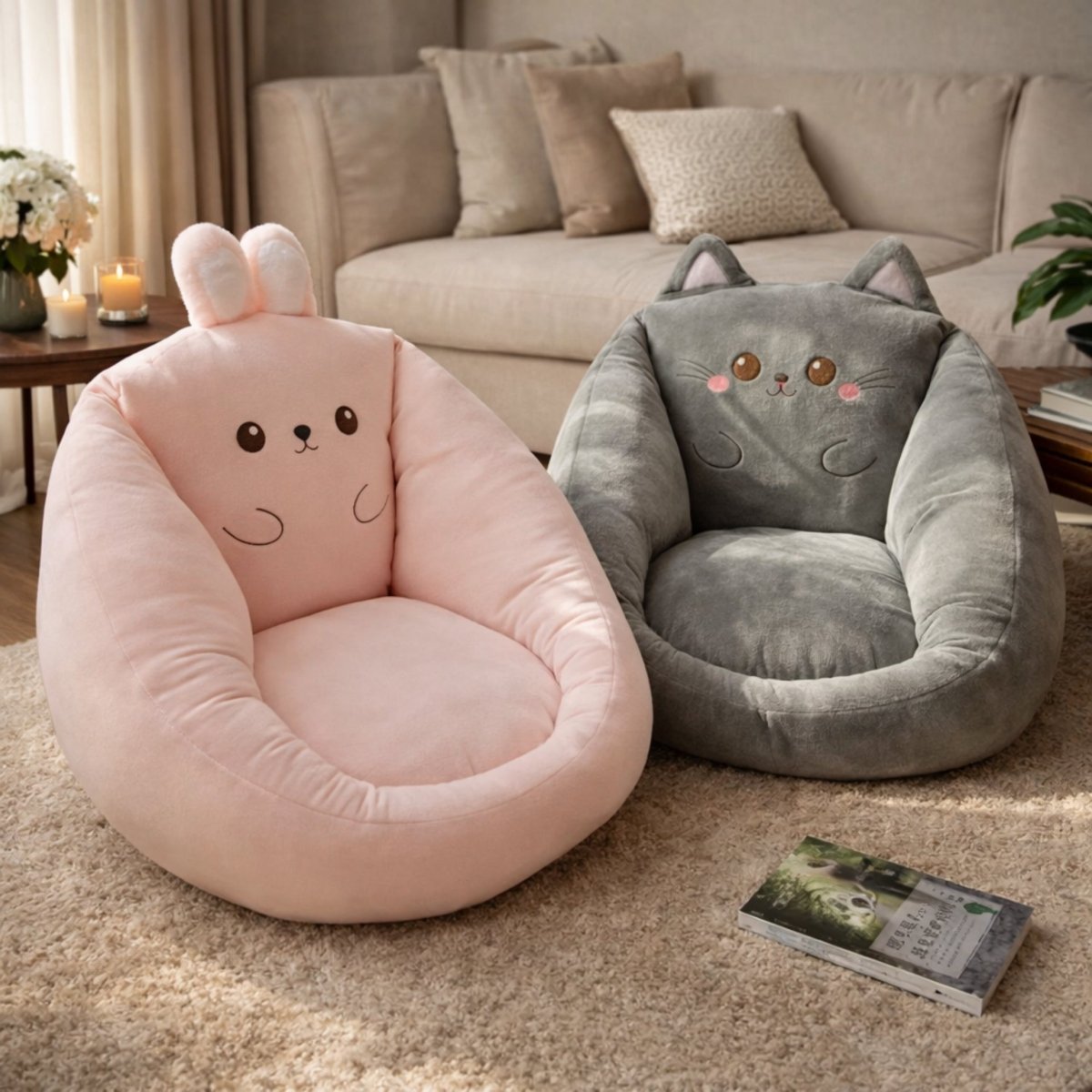 Bean Bag Chair Plush Velour Deep Seating Non-Slip Bottom