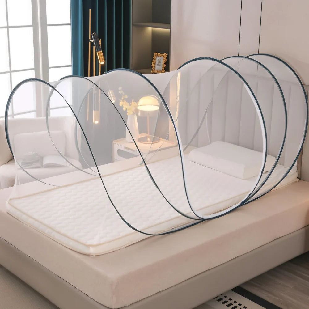 Bed Mosquito Net Foldable Round Frame Two-Way Metal Zipper