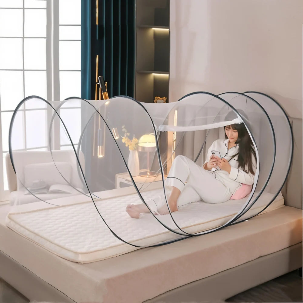 Bed Mosquito Net Foldable Round Frame Two-Way Metal Zipper
