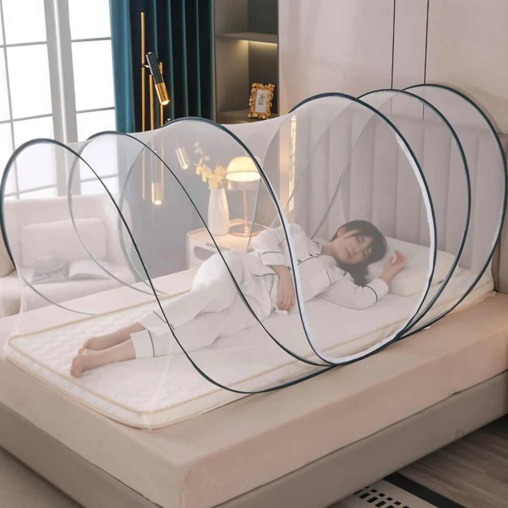 Bed Mosquito Net Foldable Round Frame Two-Way Metal Zipper