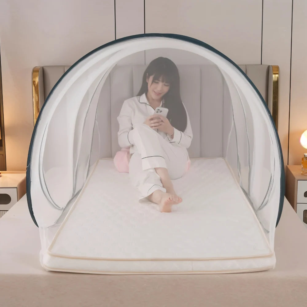 Bed Mosquito Net Foldable Round Frame Two-Way Metal Zipper