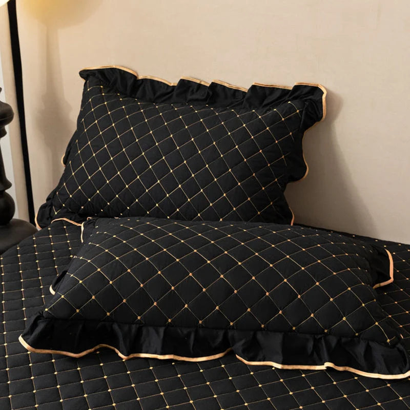 Bed Skirt Quilted Cotton Blend Lace Trim Anti-Slip