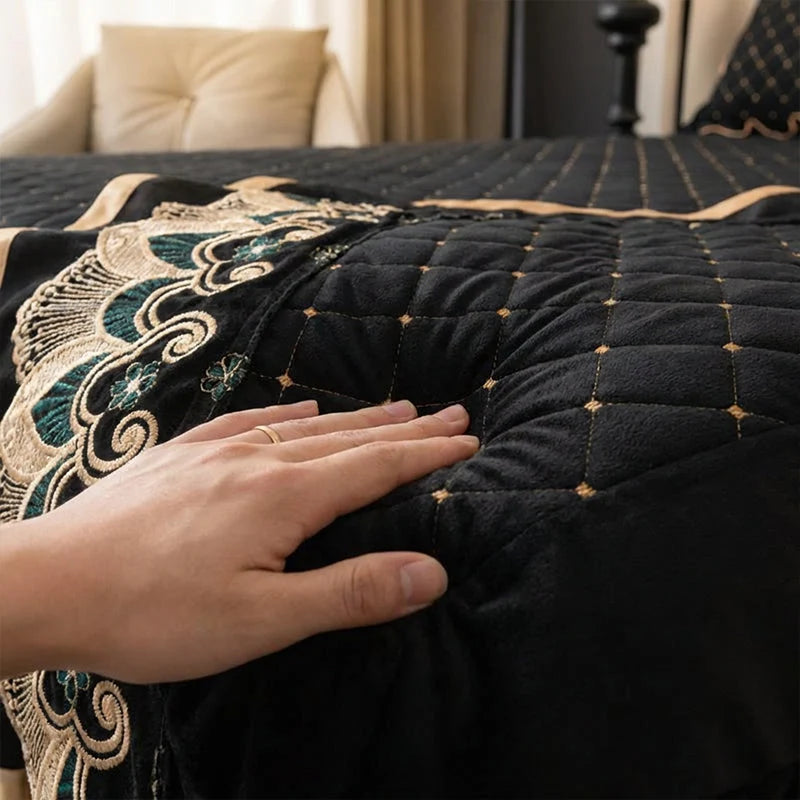 Bed Skirt Quilted Cotton Blend Lace Trim Anti-Slip