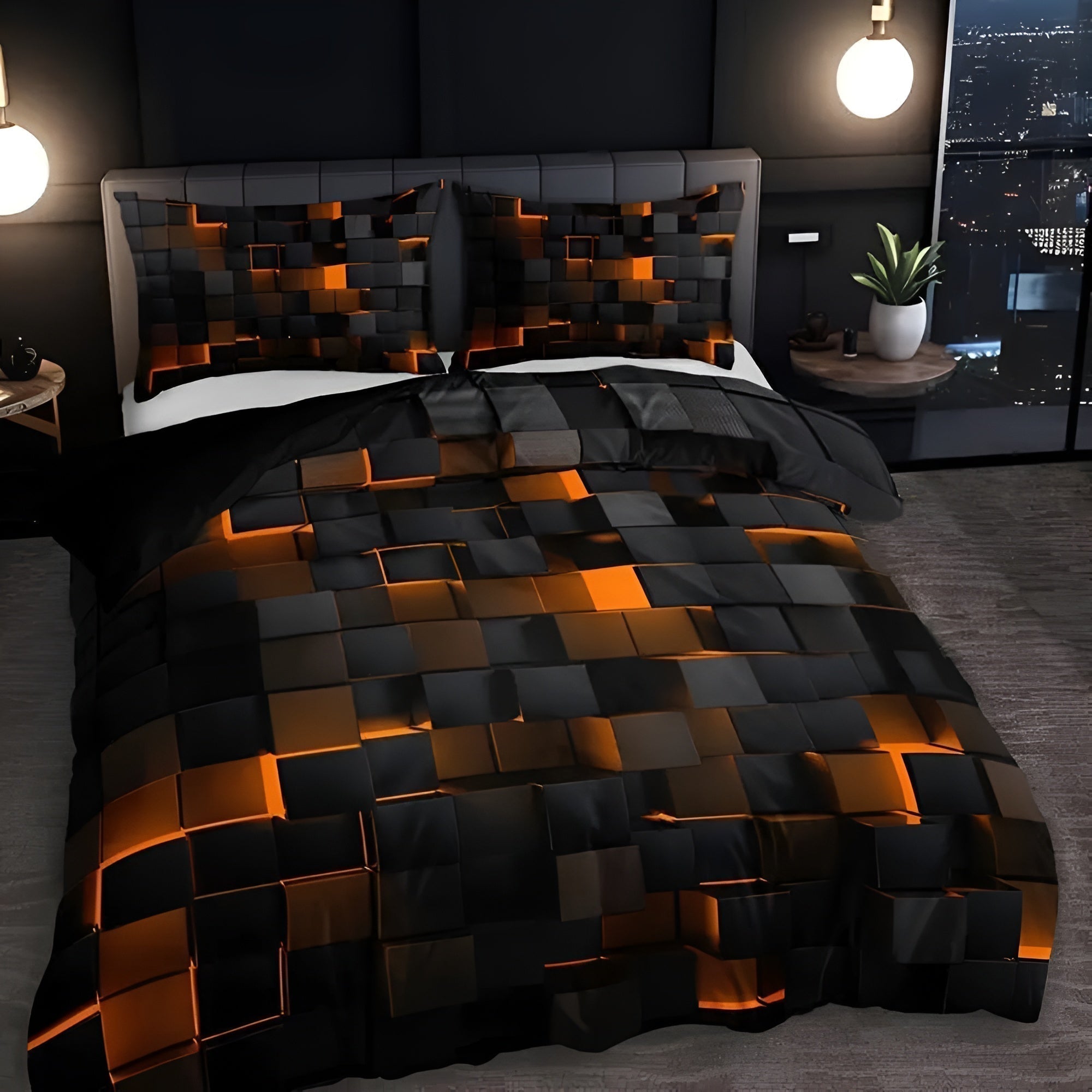 Bedding Set 3D Grid Microfiber-Cotton Breathable & Lightweight
