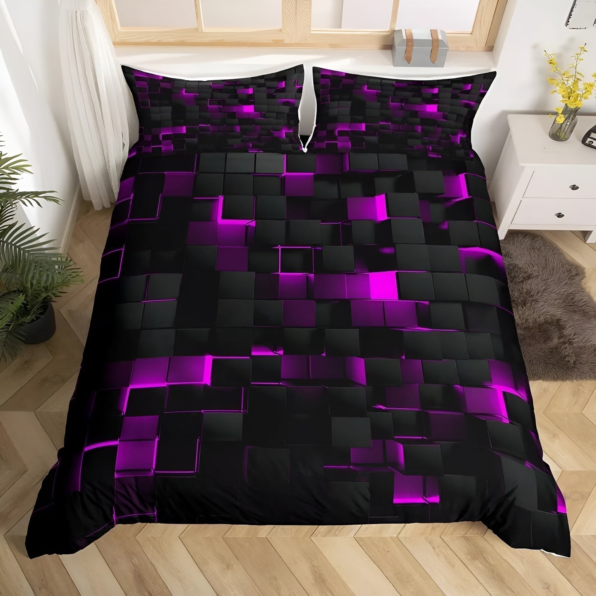 Bedding Set 3D Grid Microfiber-Cotton Breathable & Lightweight