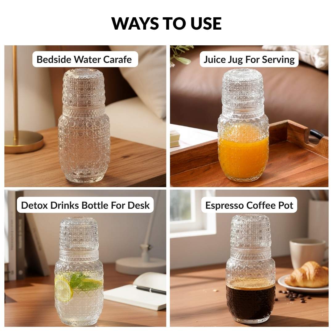 Bedside Carafe Set Stackable Glass Dishwasher-Safe