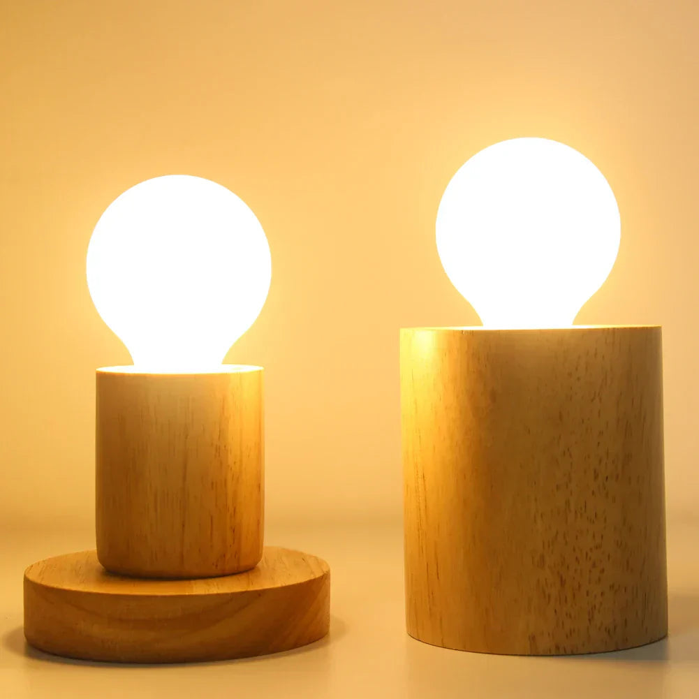 Bedside Table Lamp Natural Wood Warm White LED Included