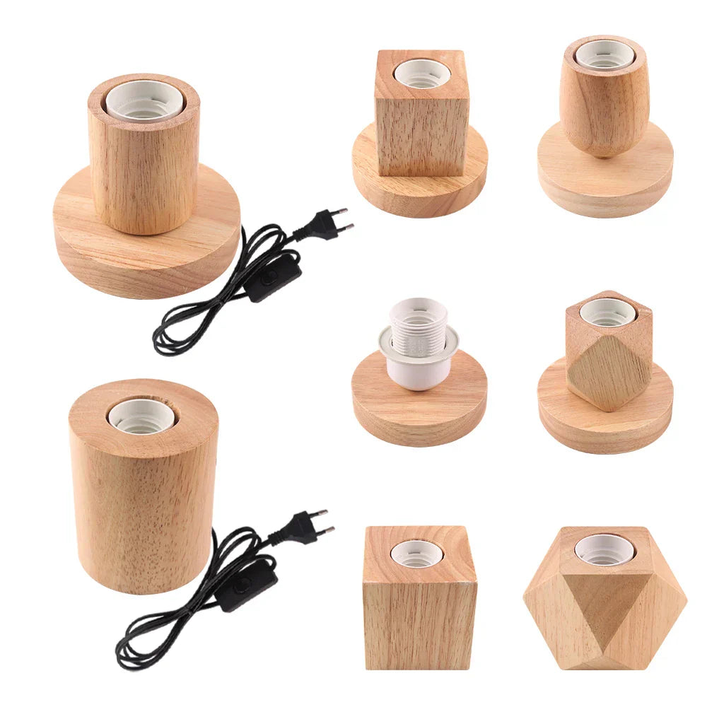 Bedside Table Lamp Natural Wood Warm White LED Included
