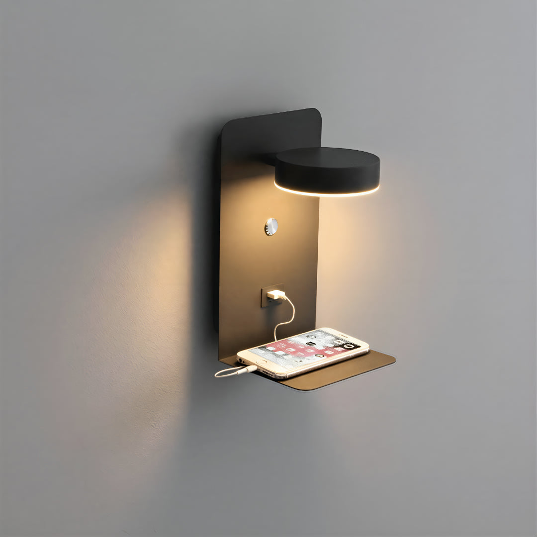 Bedside Wall Lamp Shelf With USB Charging Touch Dimmable