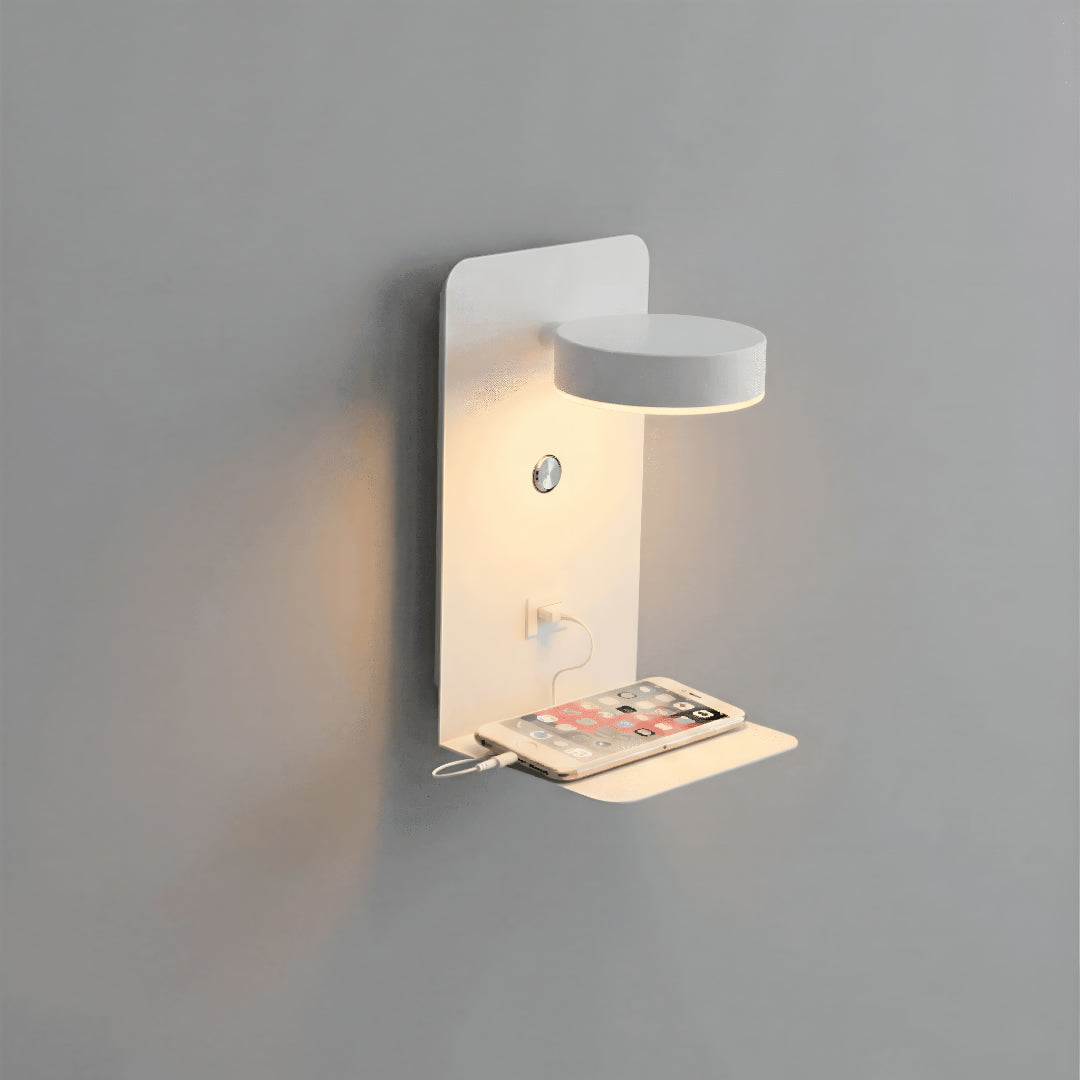 Bedside Wall Lamp Shelf With USB Charging Touch Dimmable
