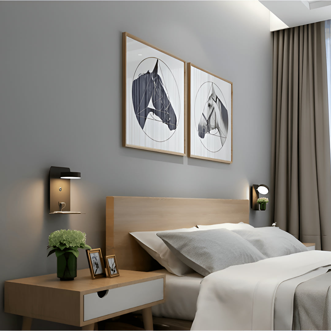Bedside Wall Lamp Shelf With USB Charging Touch Dimmable