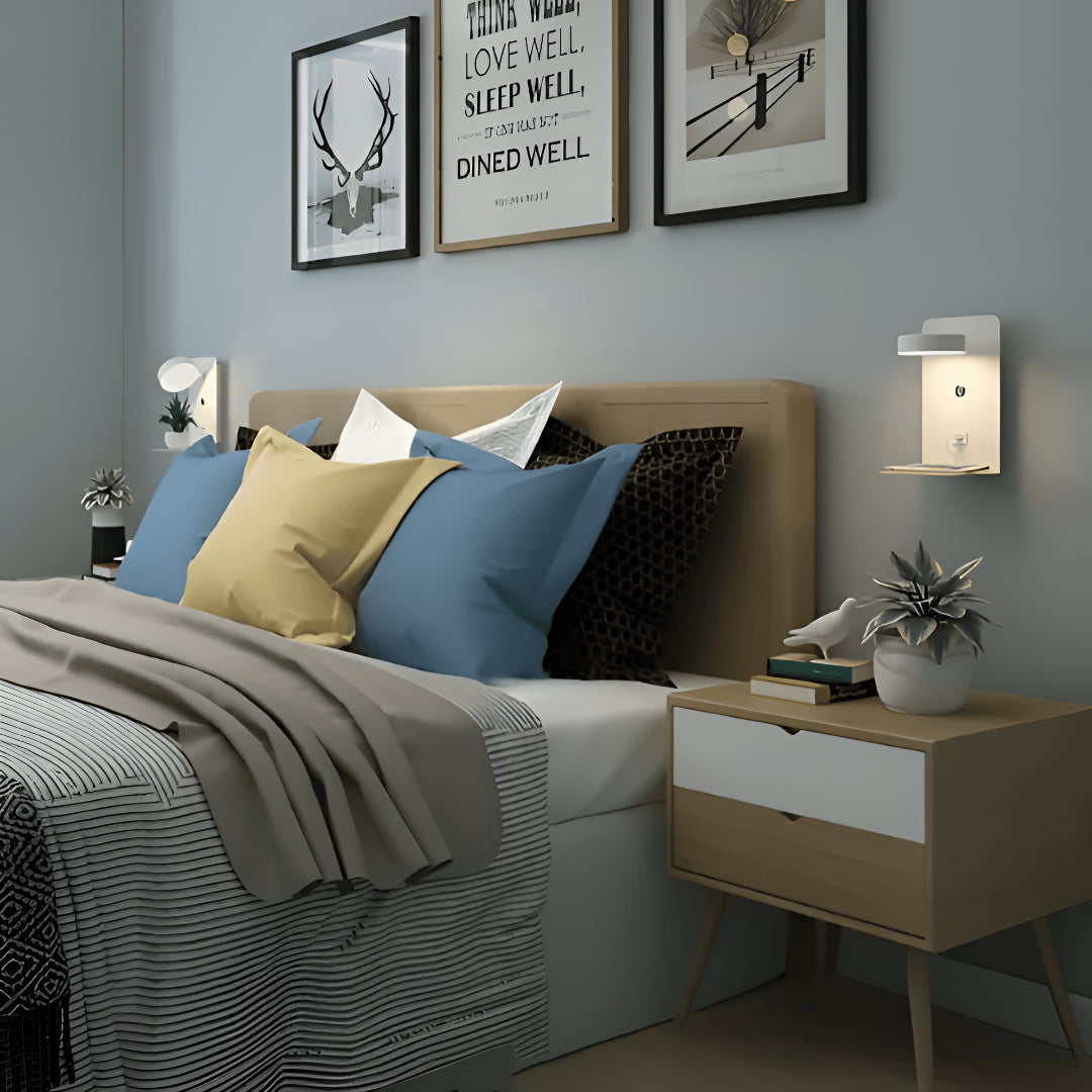 Bedside Wall Lamp Shelf With USB Charging Touch Dimmable